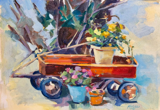"The Red Wagon", 16 x 12